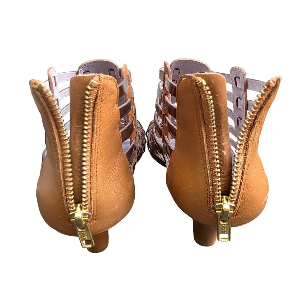 Johnston & Murphy Leather Evie Natural Gold Zip Bootie Leather Heels - Picture 6 of 11